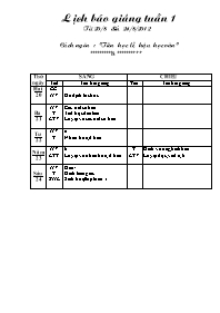 Kế hoạch bài dạy các môn lớp 1 (chuẩn kiến thức) - Tuần 1 năm 2012