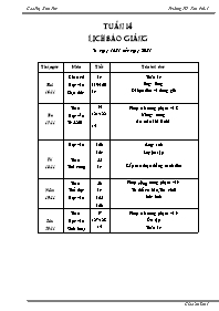 Kế hoạch bài học lớp 1 - Tuần học 14 - Trường TH Tân Phú I